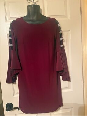 Women's Burgundy Bell Sleeve Dress with Rhinestone Straps Size